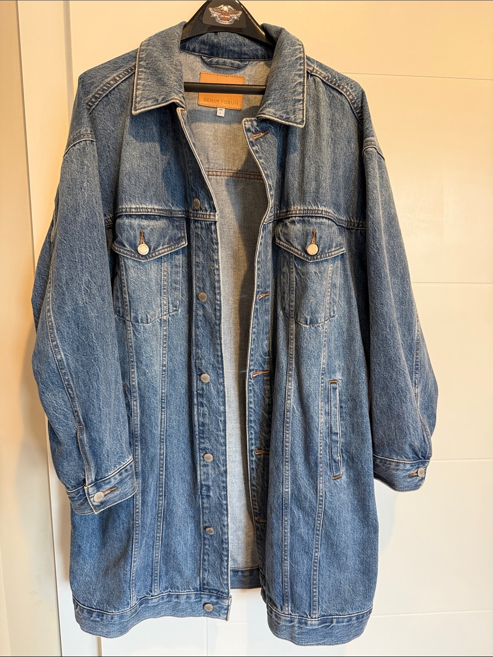 Denim Forum Oversized Blue Jean Jacket with Button Front